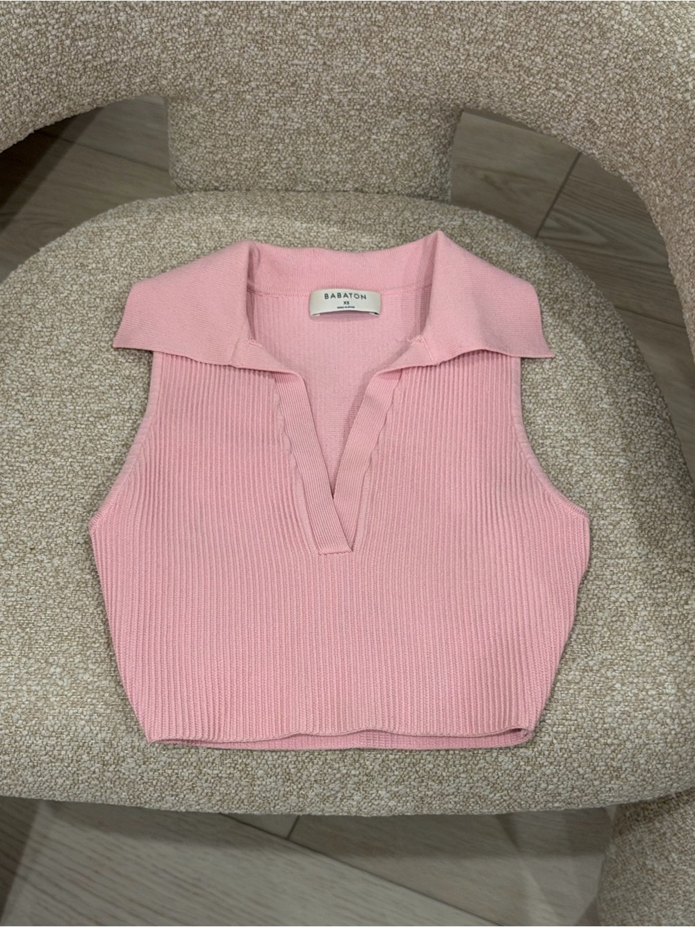 Aritzia Pink Ribbed Sleeveless Collared Tank